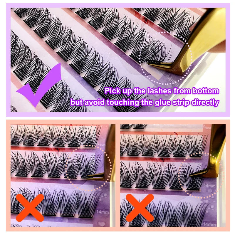 FAIRYTIS No Glue Needed Self Adhesive Cluster Lashes Invisible 2-Strip DIY Self-Adhesive Eyelash Extension Glue-free Makeup Tool