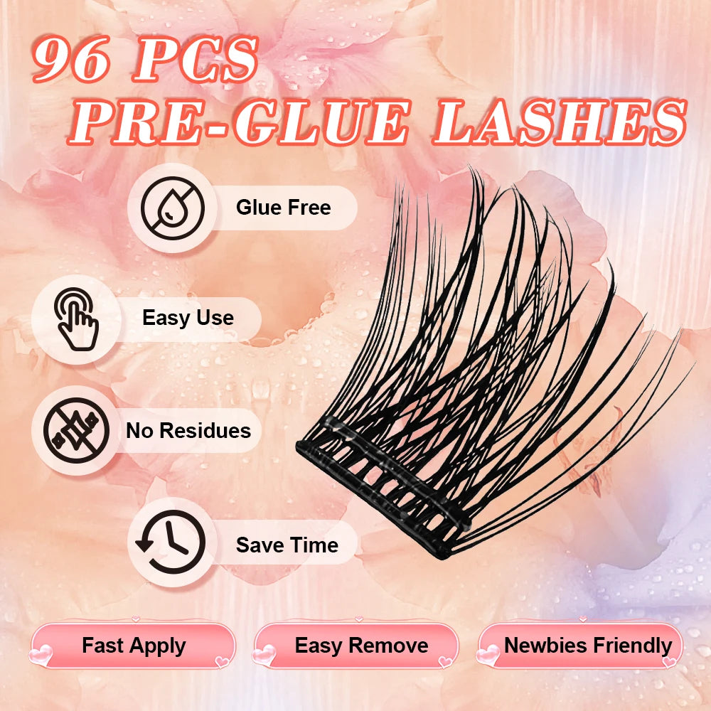 FAIRYTIS No Glue Needed Self Adhesive Cluster Lashes Invisible 2-Strip DIY Self-Adhesive Eyelash Extension Glue-free Makeup Tool