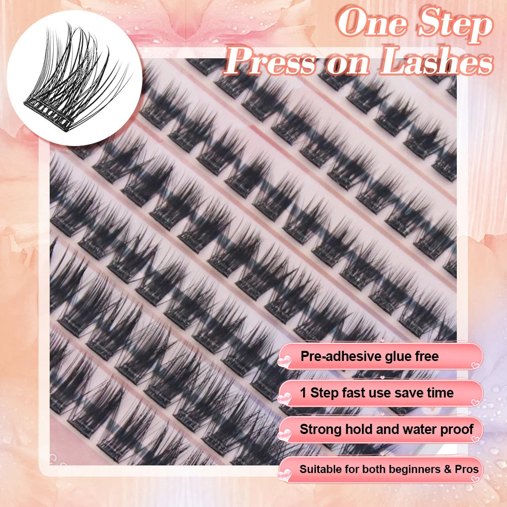 FAIRYTIS No Glue Needed Self Adhesive Cluster Lashes Invisible 2-Strip DIY Self-Adhesive Eyelash Extension Glue-free Makeup Tool