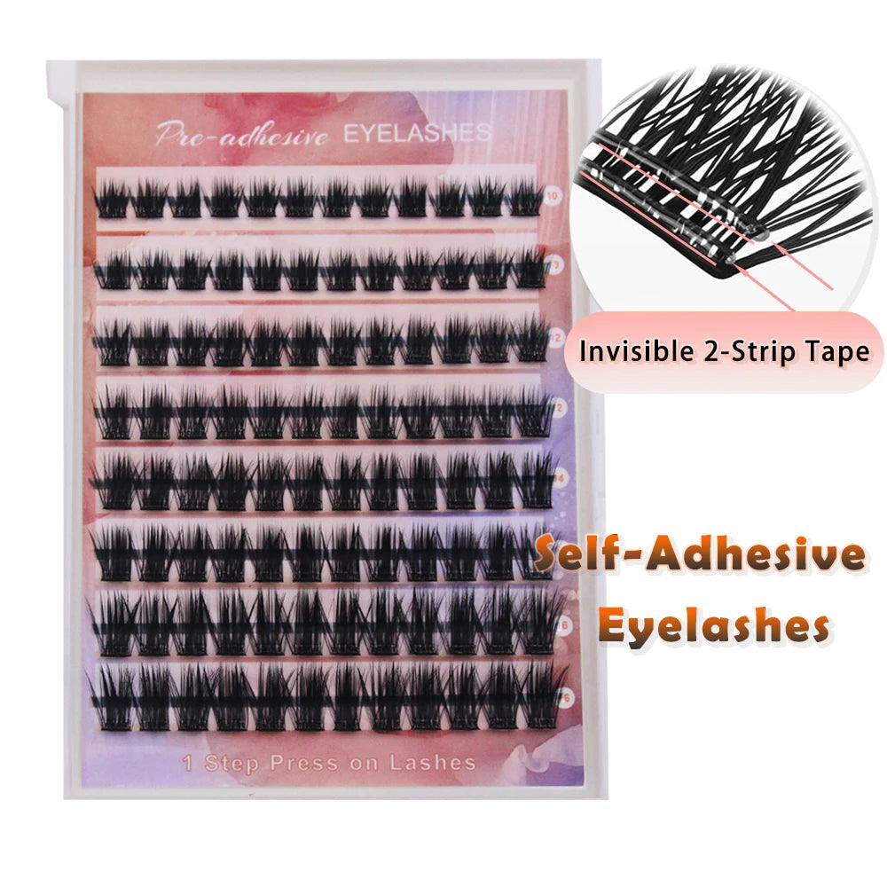 FAIRYTIS No Glue Needed Self Adhesive Cluster Lashes Invisible 2-Strip DIY Self-Adhesive Eyelash Extension Glue-free Makeup Tool