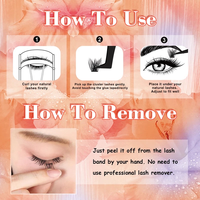 FAIRYTIS No Glue Needed Self Adhesive Cluster Lashes Invisible 2-Strip DIY Self-Adhesive Eyelash Extension Glue-free Makeup Tool