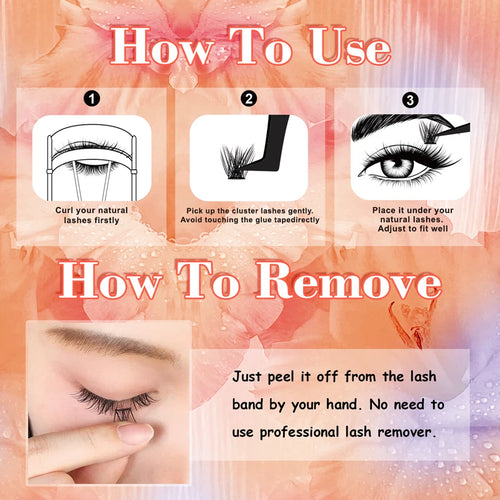 FAIRYTIS No Glue Needed Self Adhesive Cluster Lashes Invisible 2-Strip DIY Self-Adhesive Eyelash Extension Glue-free Makeup Tool